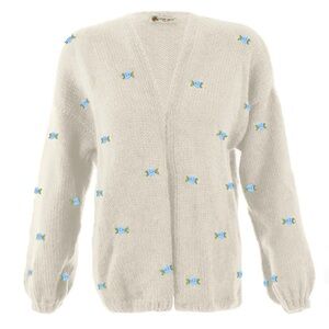Fanm Mon Hand Knit WINTER BLOOM BLUE ROSE Cotton Cardigan